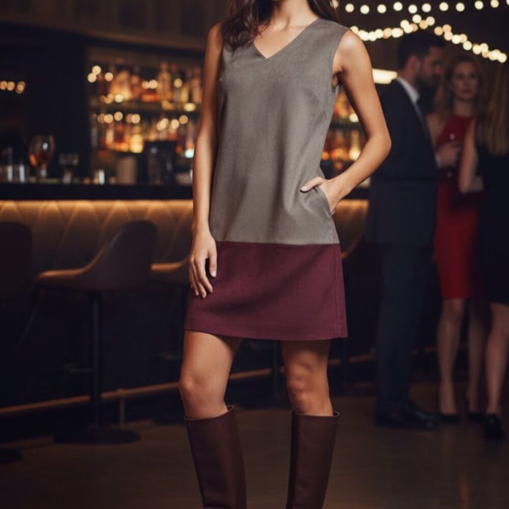 Gracia Medium faux suede gray burgundy dress with nice zipper detail
